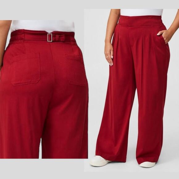 New TORRID Pleated Wide Leg Stretch Challis High-Rise Pants Red Baggy Relaxed - Picture 1 of 11